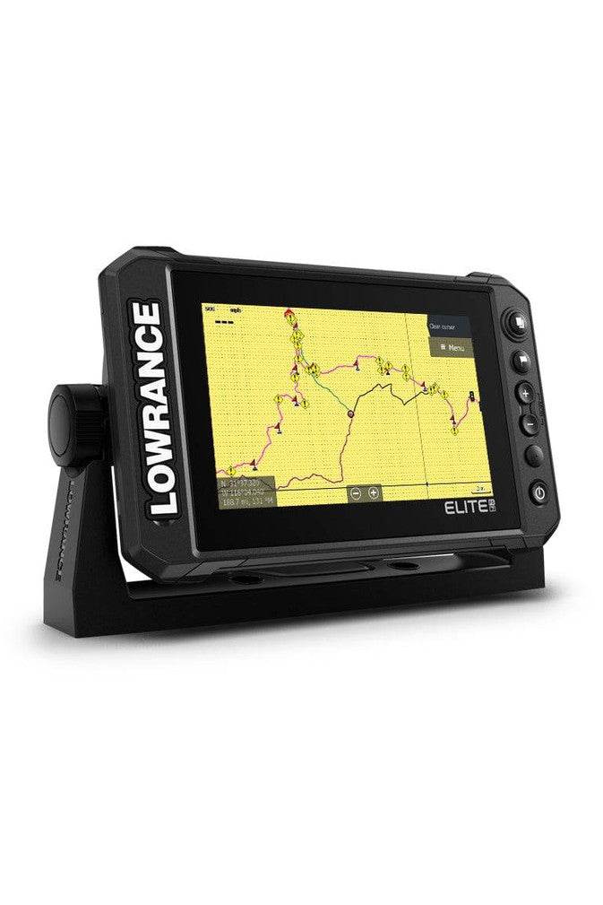 Lowrance Elite FS 7 touchscreen GPS chartplotter with high-resolution display and built-in GPS antenna.