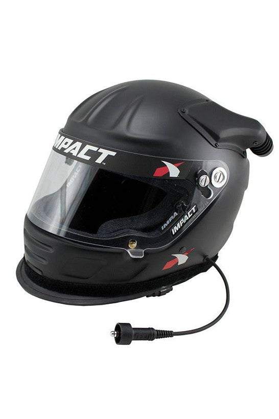 PCI Elite Wired Impact Air Draft OS20 SA2020 Helmet, sleek black design, carbon-kevlar construction, wide eye port, and external wiring.