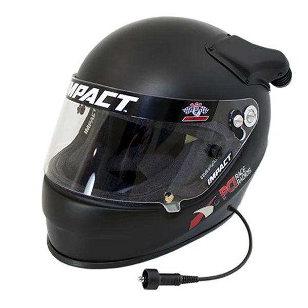 PCI Elite Wired Impact Evo OS20 SA2020 race helmet in flat black with wired communication and energy dispersion technology
