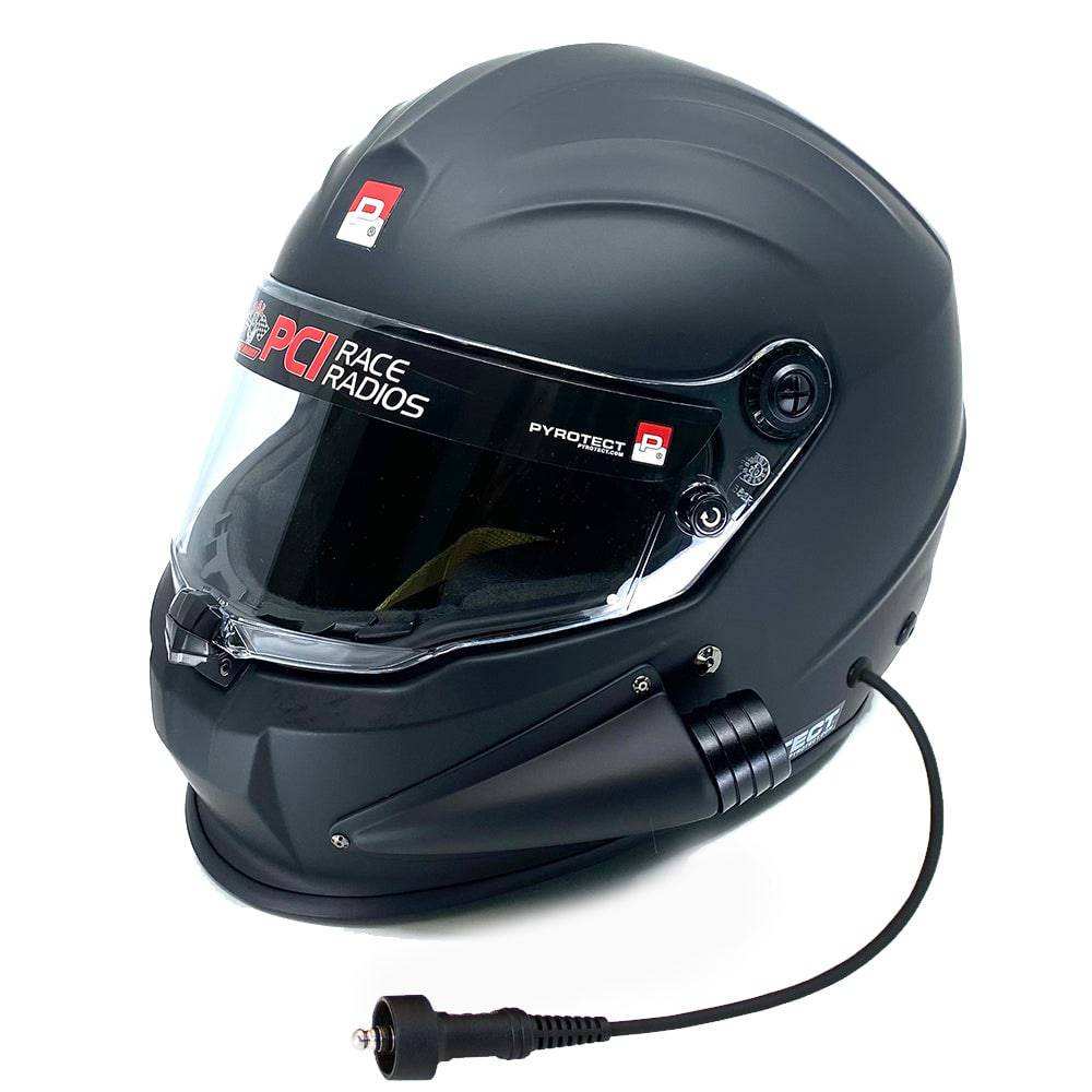 PCI Wired Pyrotect Pro Race SFA SA2020 Helmet with built-in speakers and microphone, lightweight composite shell, and optimized ventilation for racing safety and comfort