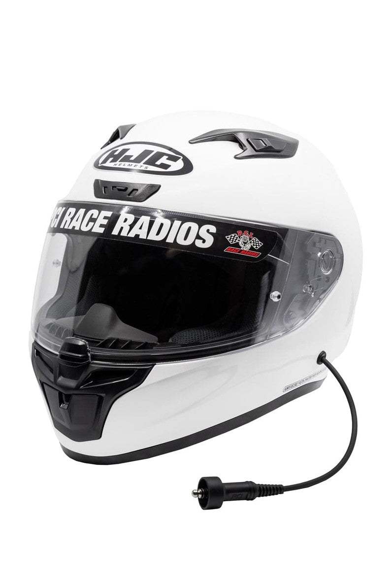 White HJC i10 DOT helmet with Race Air ventilation and PCI custom wiring for recreational UTV riding