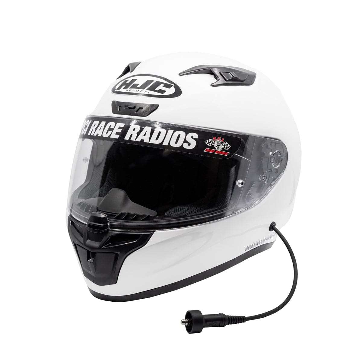 White HJC i10 DOT helmet with removable interior and PCI wiring options