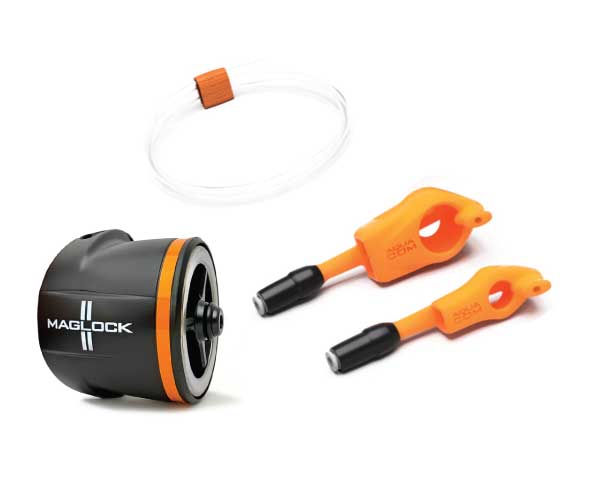 Maglock Duo Helmet Side Kit with clear hydration tubing and Aqua Com Mic Boots