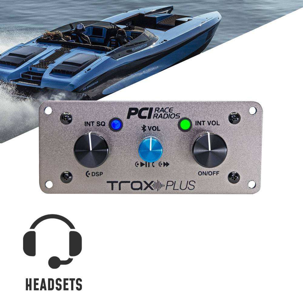 PCI Trax Marine Intercom Package with headsets, cables, and flush mount plates for clear communication on boats