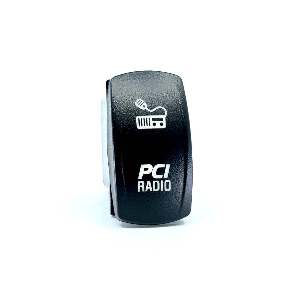 Rocker switch for PCI radios with amber backlit LED for easy control and visibility