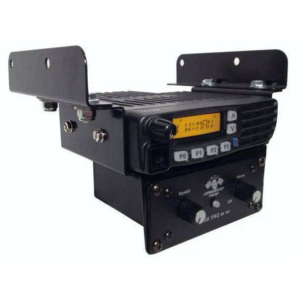 Polaris RZR No Box Icom radio and intercom bracket powder coated satin black installed under dash
