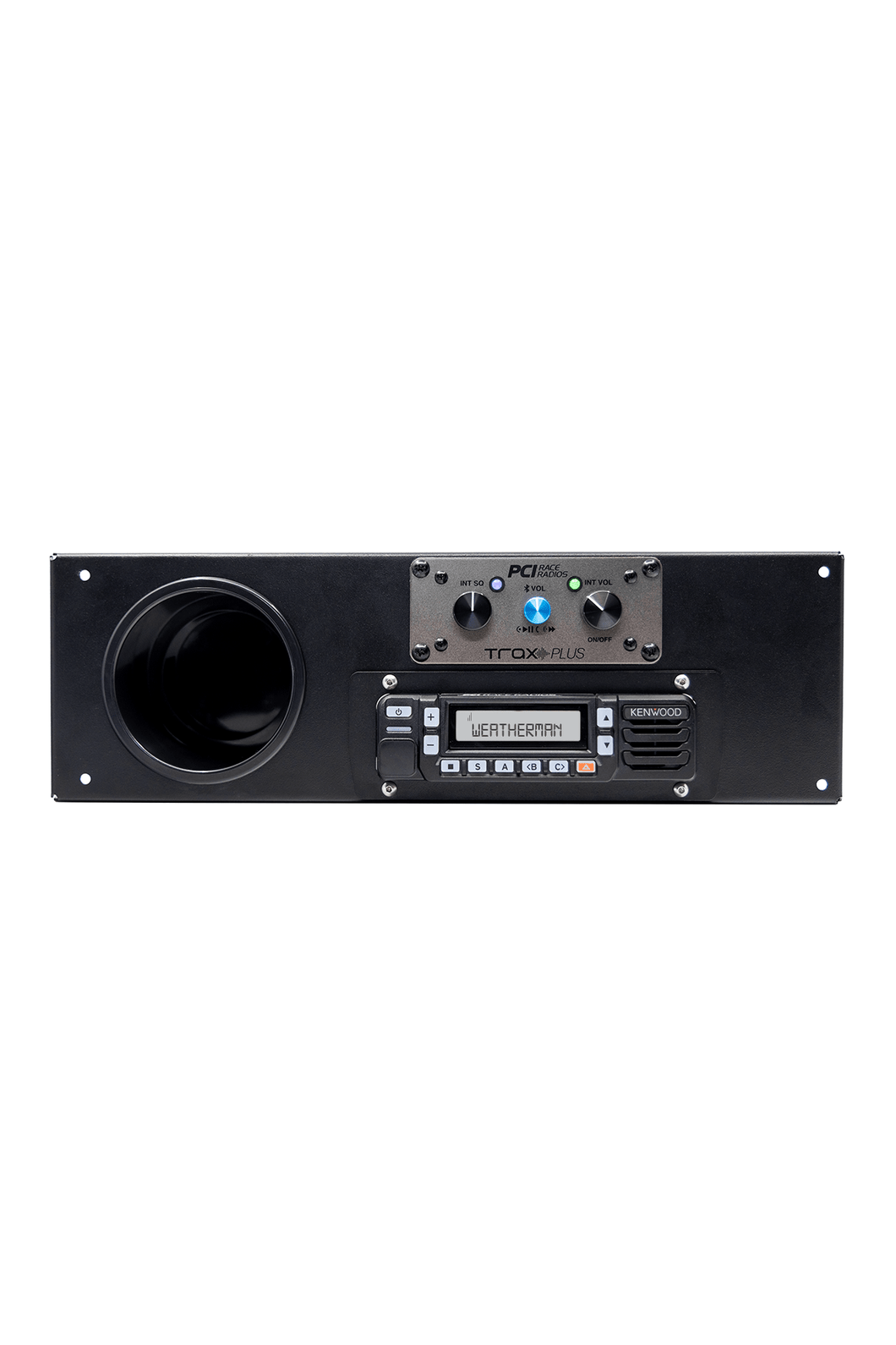 CanAm Maverick R radio and intercom bracket with cup holder for PCI Trax and Kenwood radios