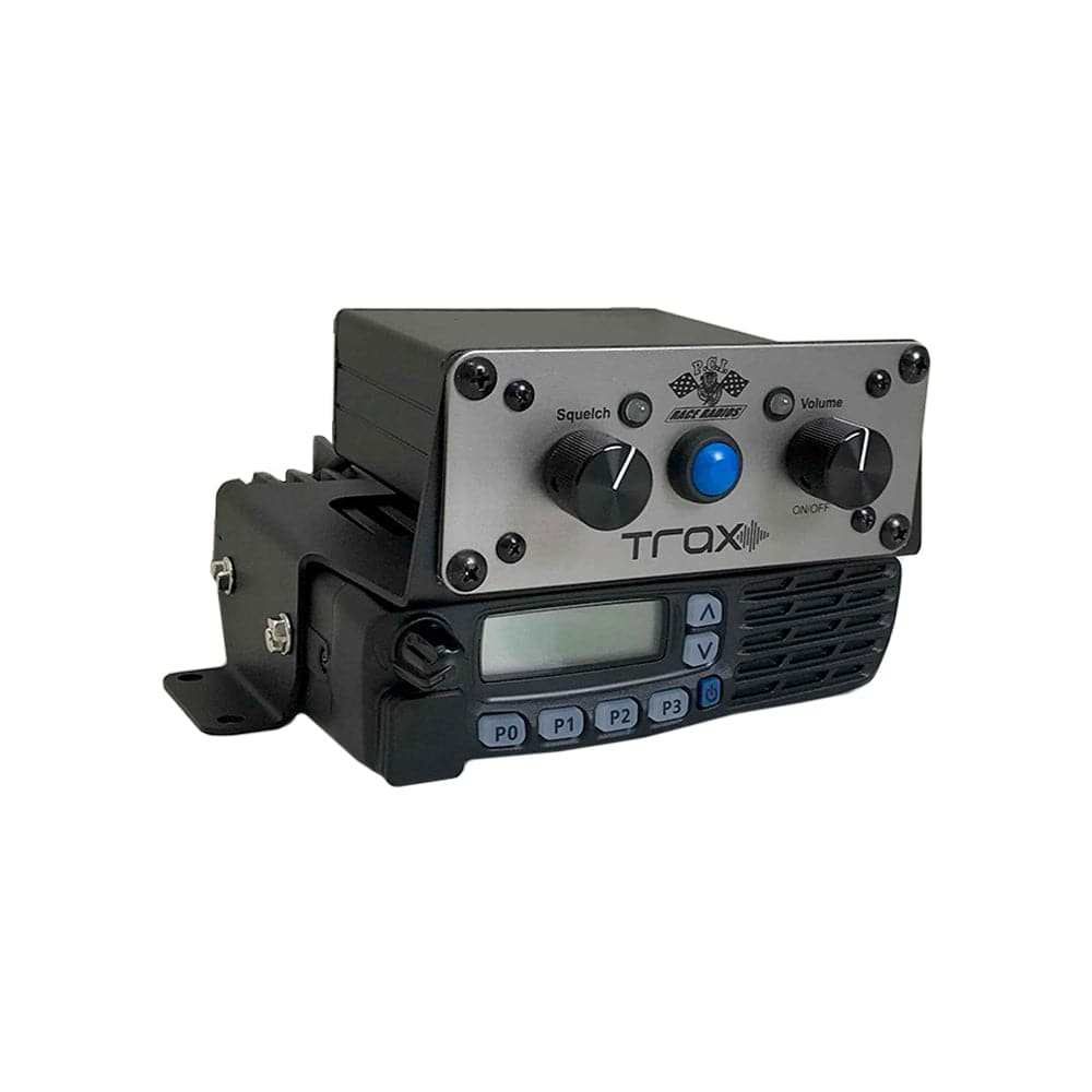 Universal flat mount bracket for PCI Intercom and Icom Radio installation on flat surfaces, satin black powder coated with hardware included