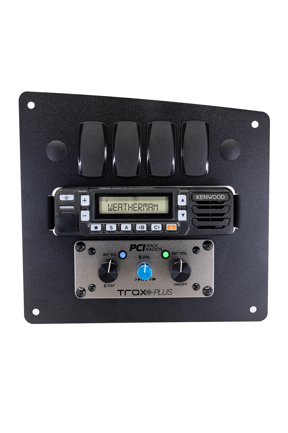 PCI Speed UTV Radio and Intercom Bracket with rocker switch holes and Kenwood radio mount