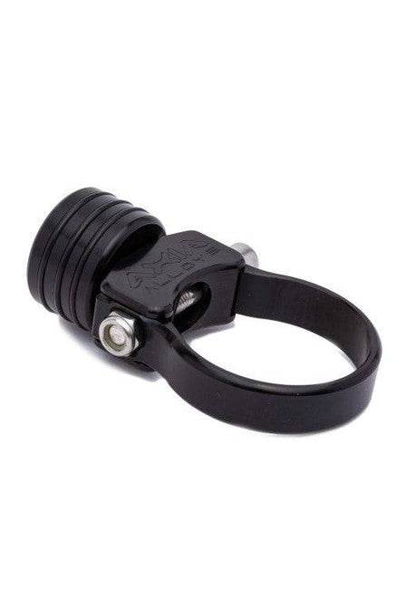 Axia RaceAir hose dock mount for helmet, black with O-rings, shown on white background.