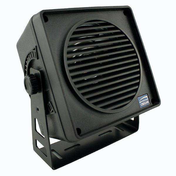 All weather external speaker with 10-foot audio cable and 3.5mm jack for durable outdoor use