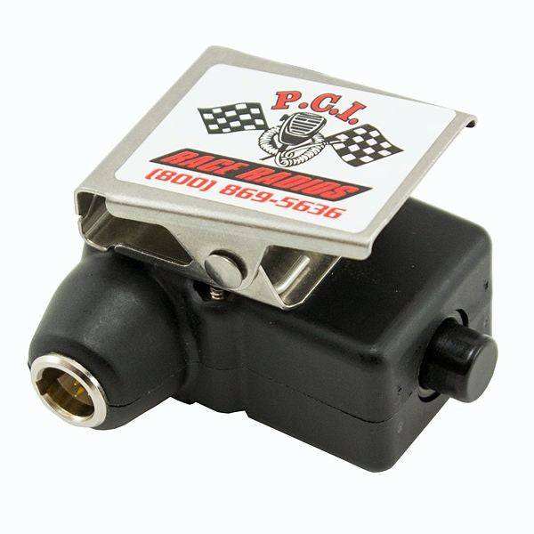 Helmet to handheld PTT radio adapter for off-road racing communications with built-in push-to-talk button