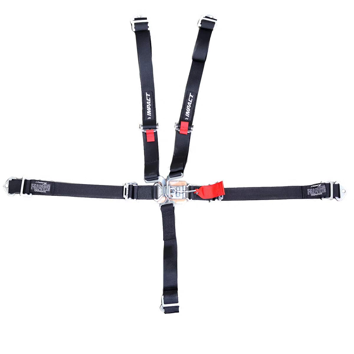 Impact 16.5 PRO Series 5-point black racing harness with latch and link buckle and SFI 16.5 certification