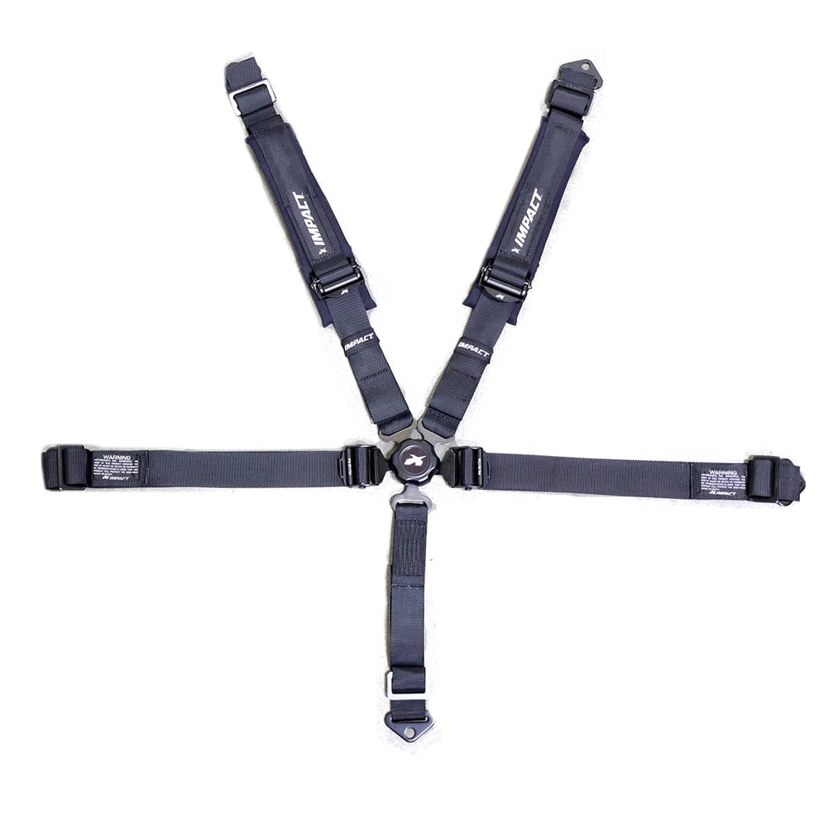 Black Impact PRO Series Camlock 5-point racing restraint with integral adjusters and SFI 16.5 certification