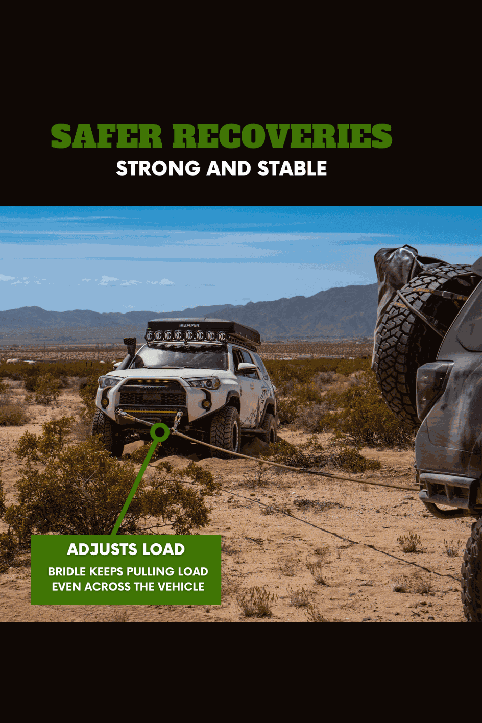 10' Static Bridle used for safe vehicle recovery in off-road terrain.