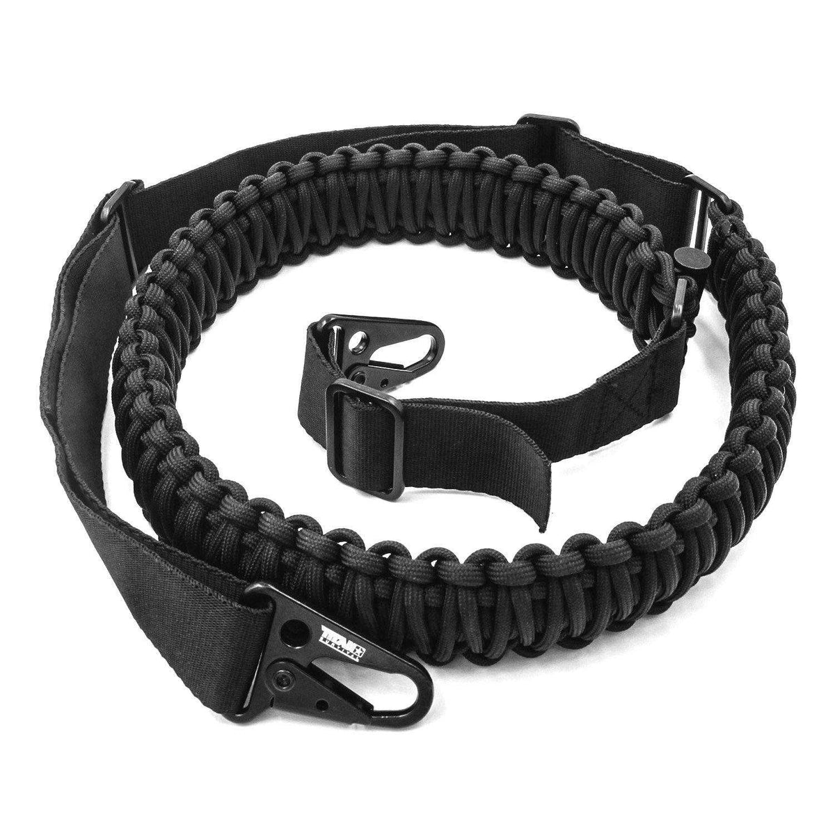 HK-Style Snap Hooks with tactical sling, black metal clips, heavy-duty design, 5-pack.