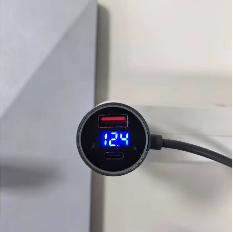 Starlink Mini Dual USB Car Charger with digital voltmeter display and waterproof extension cable for 12V-24V vehicles
