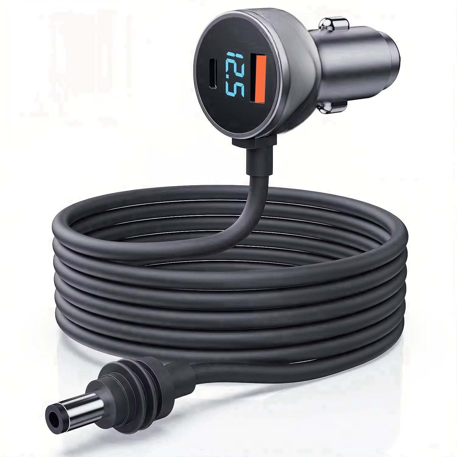 Starlink Mini Dual USB car charger with digital voltmeter and waterproof 9-foot extension cable for 12V-24V vehicles