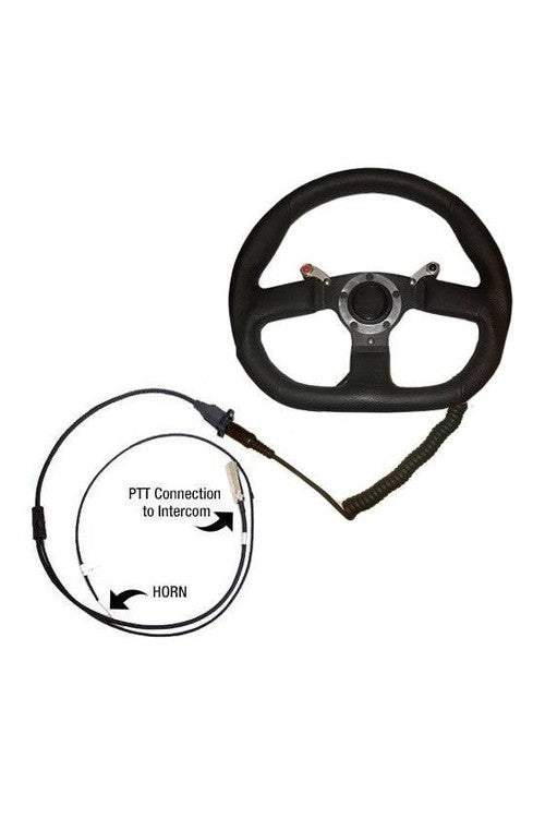 Quick disconnect steering wheel assembly with PTT connections and coil cord.