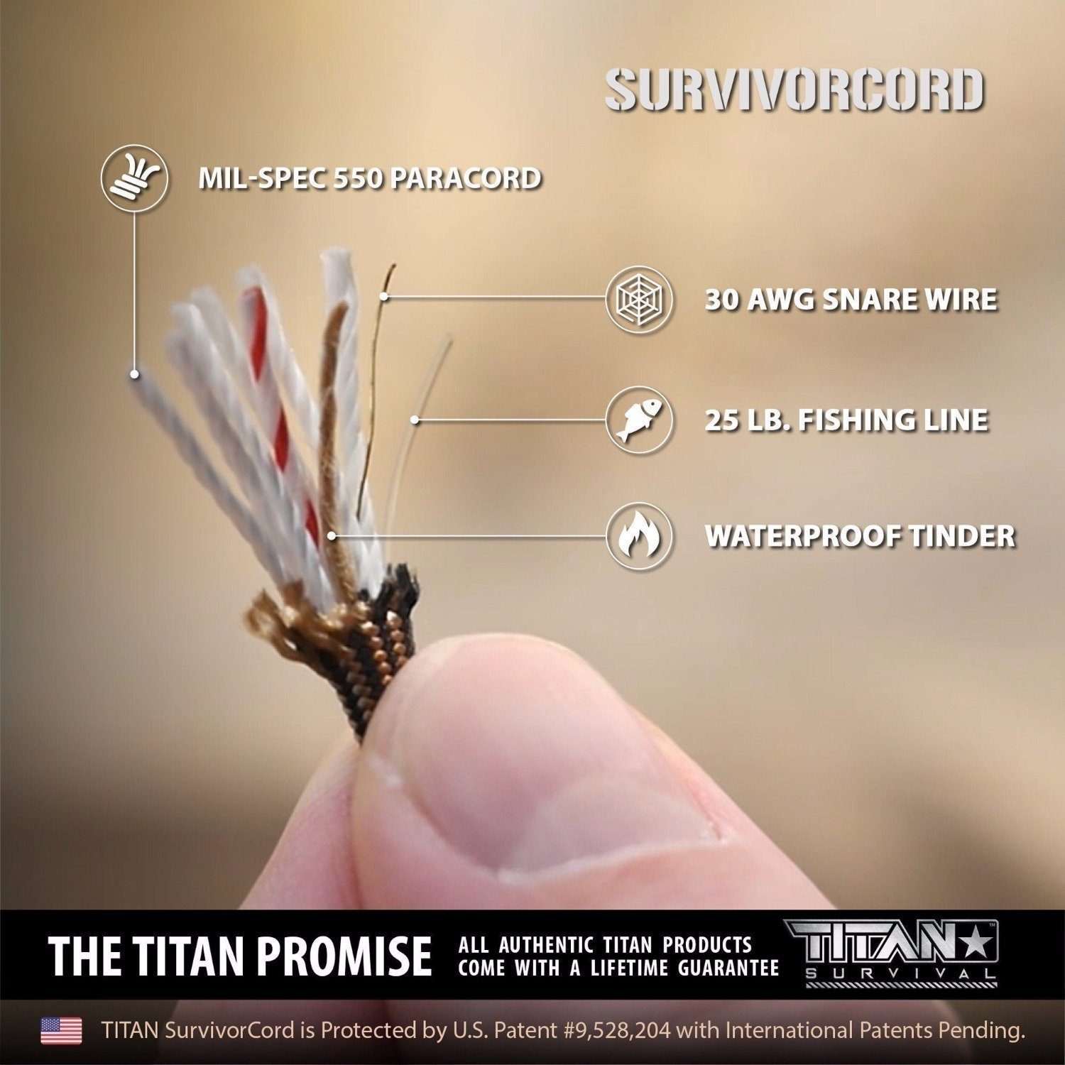 SurvivorCord – Black Steel 100 FT Paracord with Survival Strands