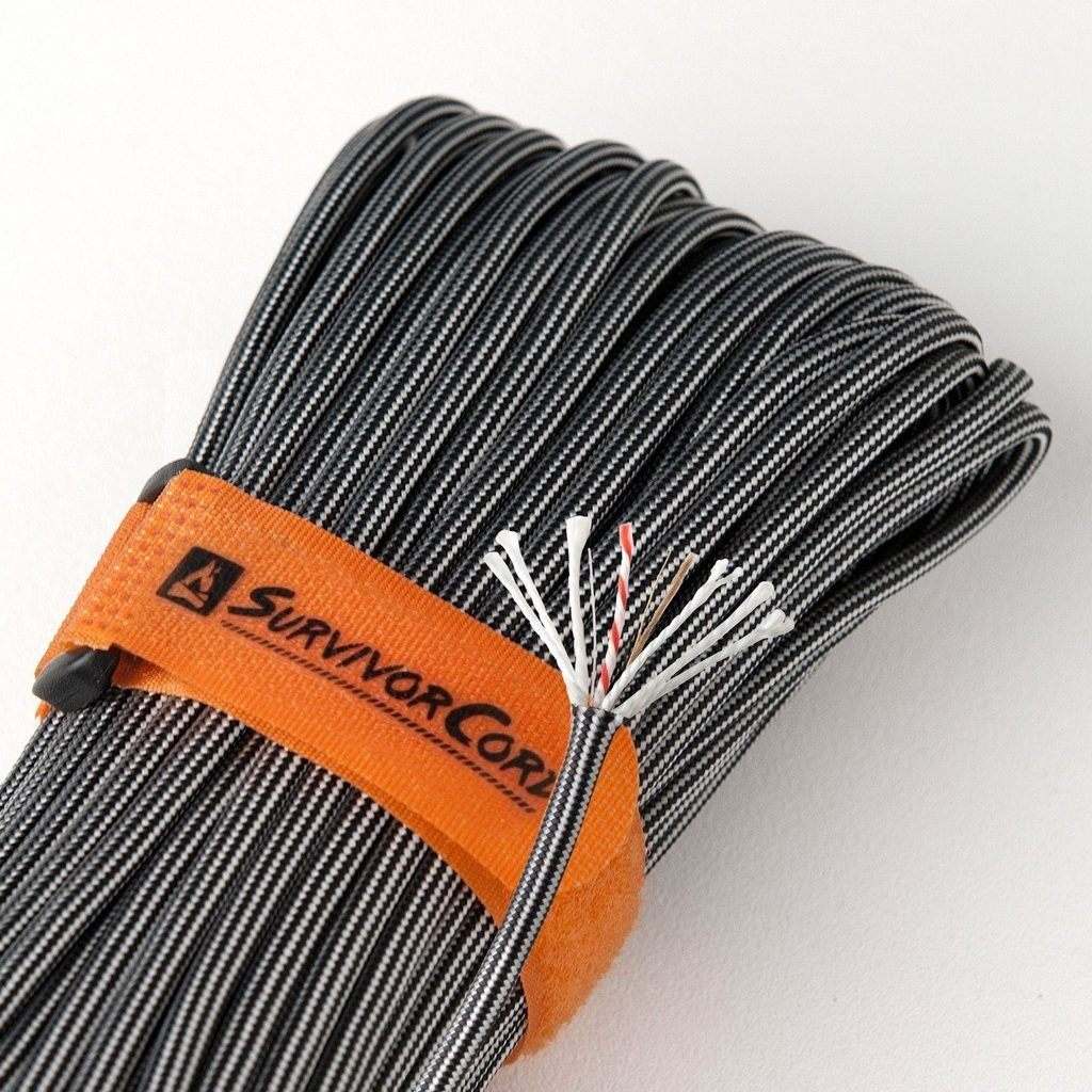 SurvivorCord – Black Steel 100 FT Paracord with Survival Strands