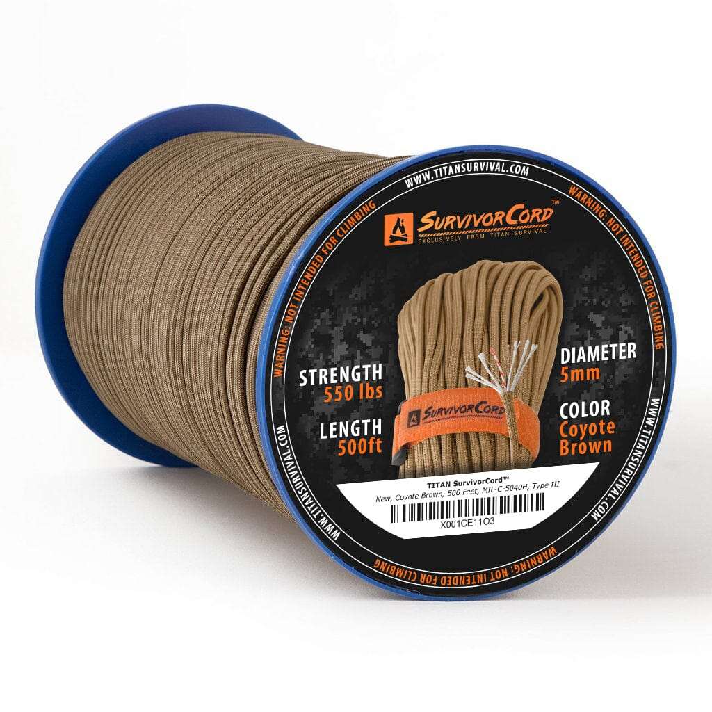 Survivorcord | Durable Coyote Brown 550 Paracord w/ Survival Strands