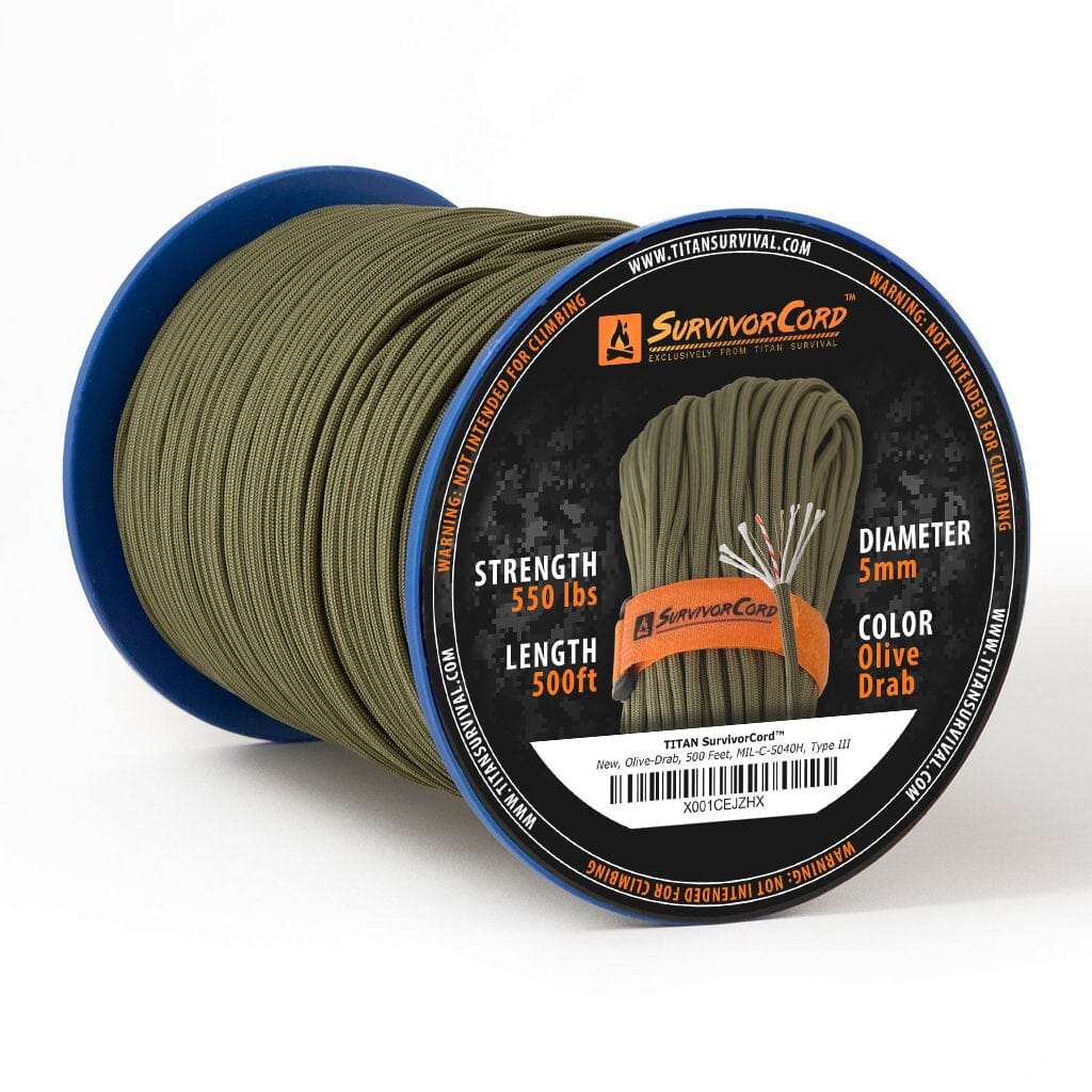 SurvivorCord Olive-Drab 100 FT Survival Paracord | MIL-STYLE