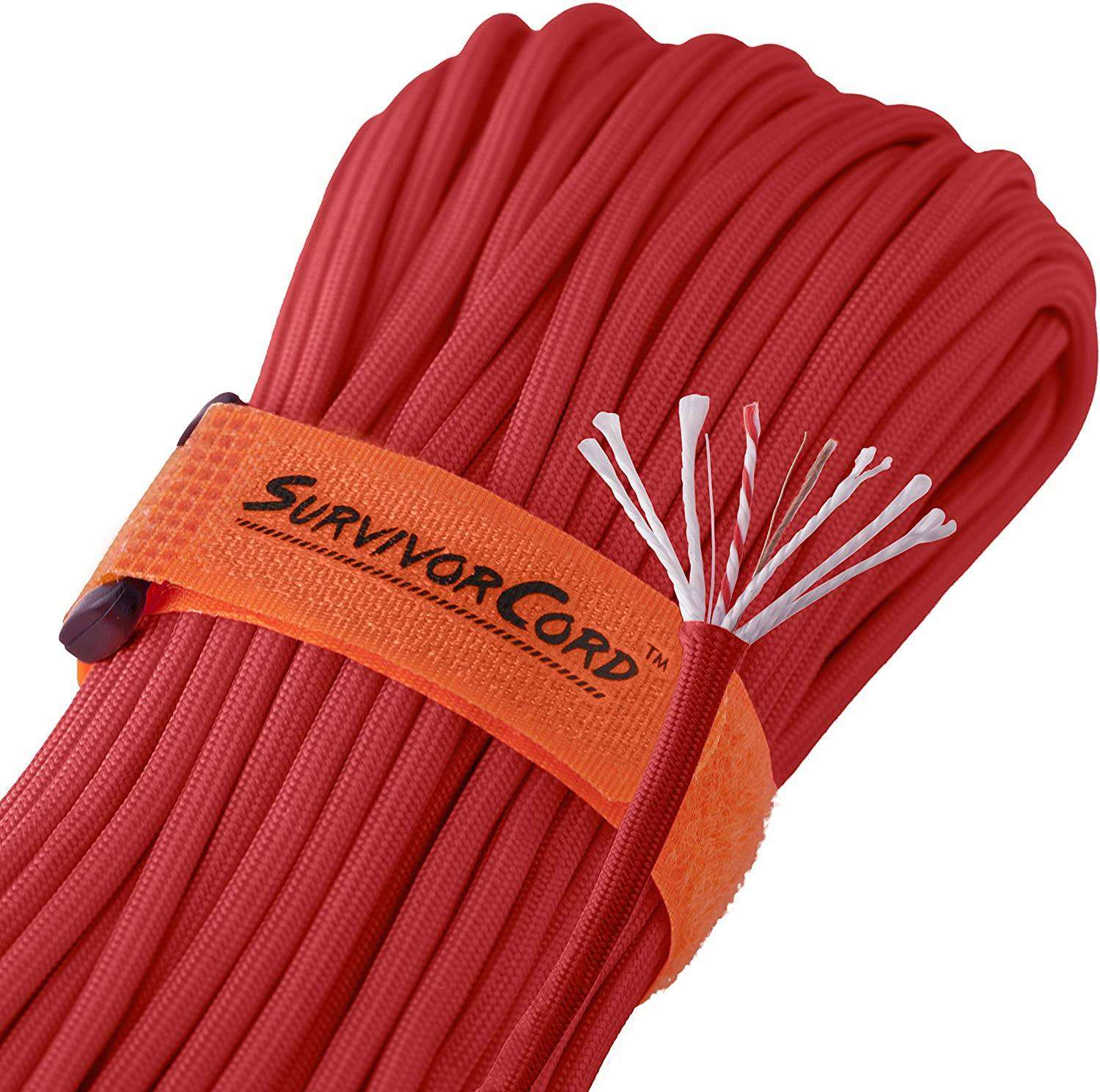 SurvivorCord | Red 100 FT Survival Paracord with Fire Tinder