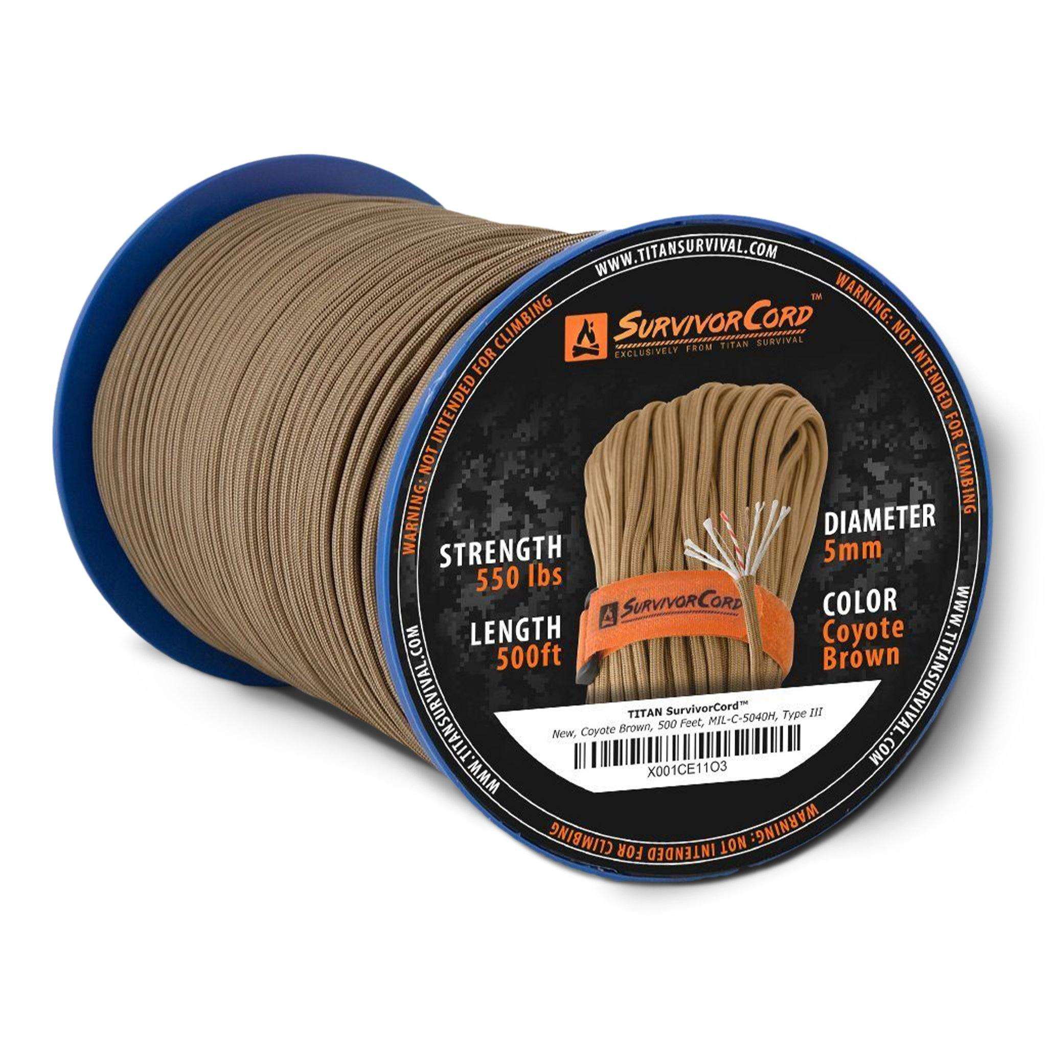 SurvivorCord Spool Coyote Brown | 500 FT MIL-STYLE Paracord