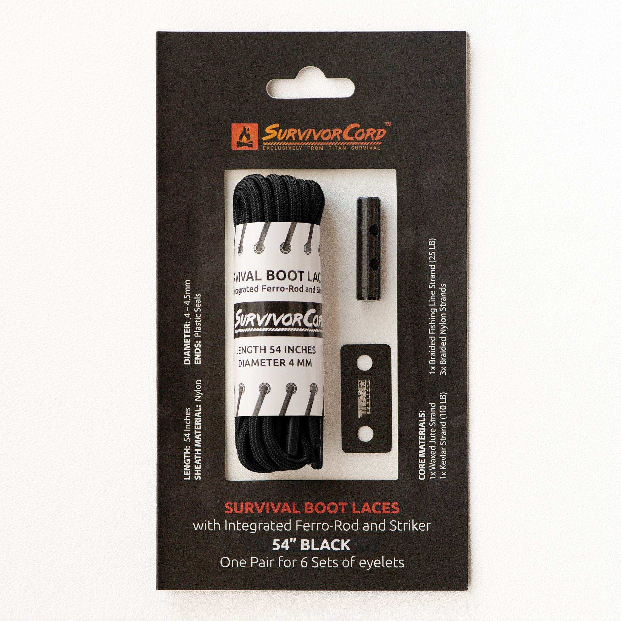 SurvivorCord Boot Laces with Fire Tinder, Fishing Line & Kevlar