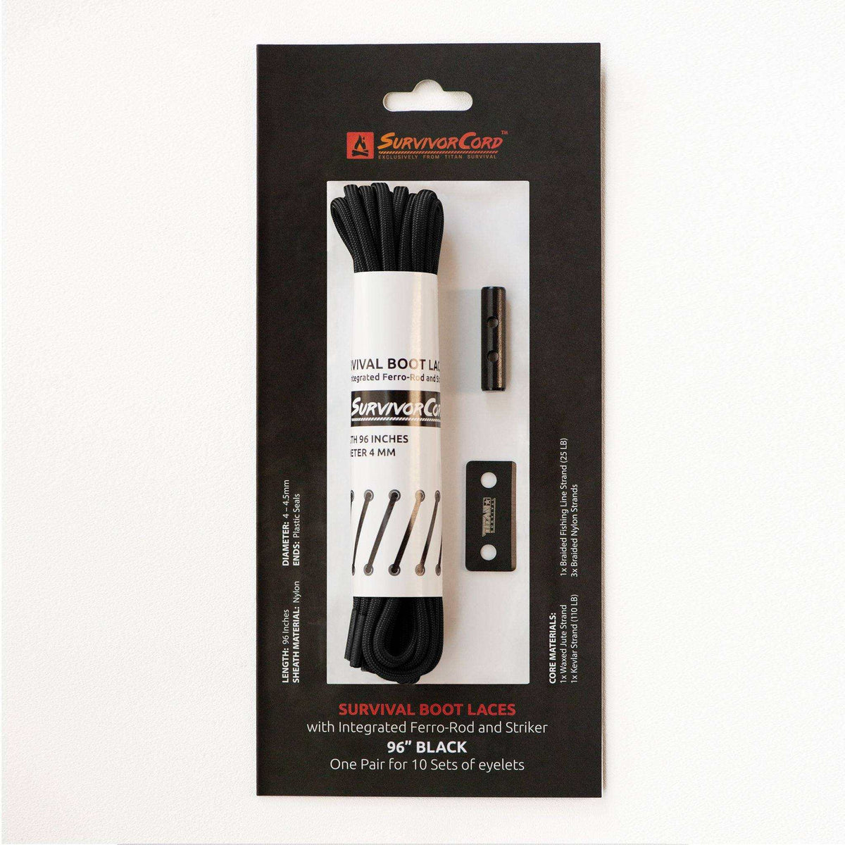 SurvivorCord Boot Laces with Fire Tinder, Fishing Line & Kevlar