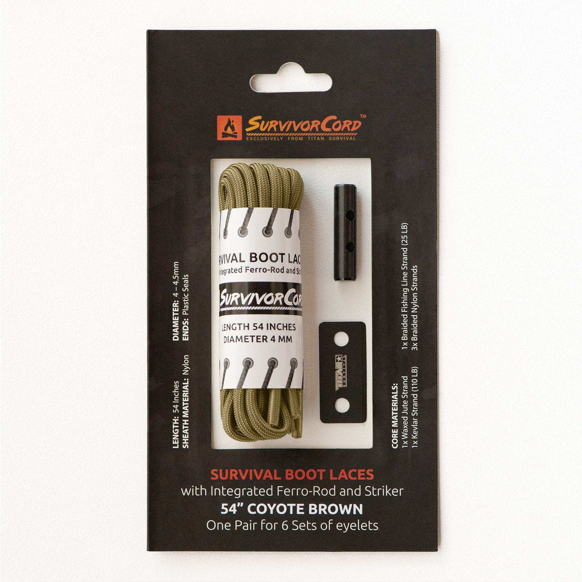 SurvivorCord Boot Laces with Fire Tinder, Fishing Line & Kevlar