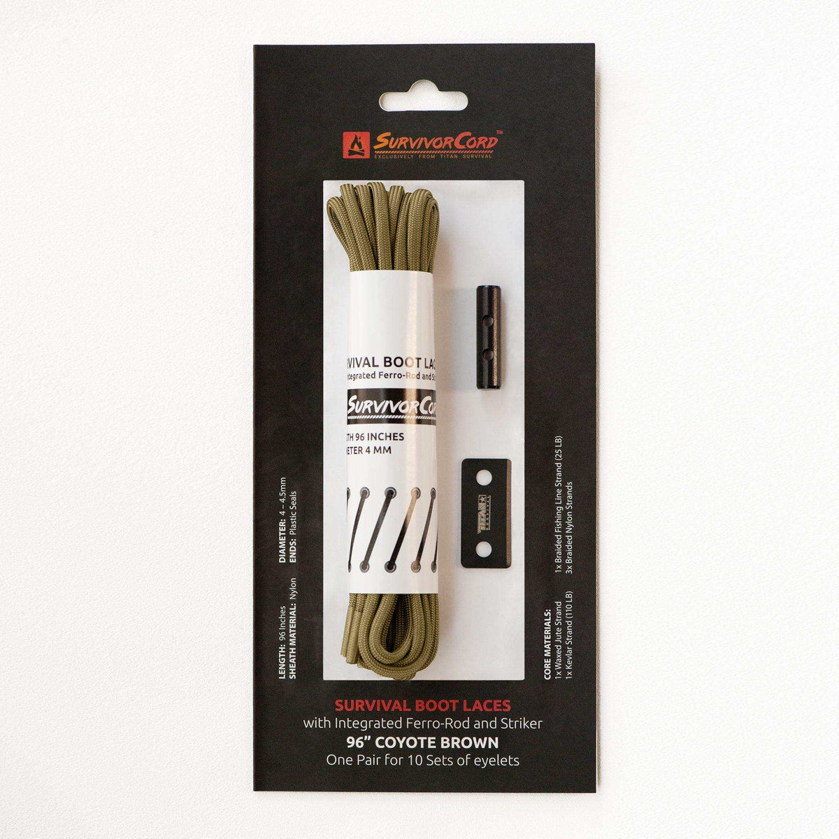 SurvivorCord Boot Laces with Fire Tinder, Fishing Line & Kevlar