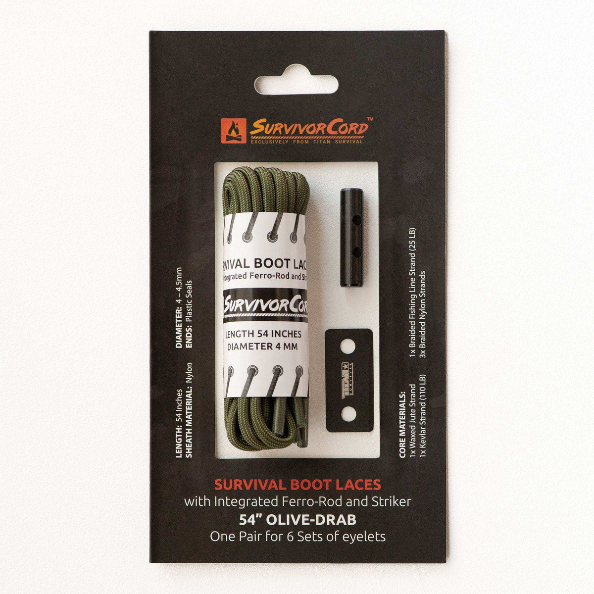 SurvivorCord Boot Laces with Fire Tinder, Fishing Line & Kevlar