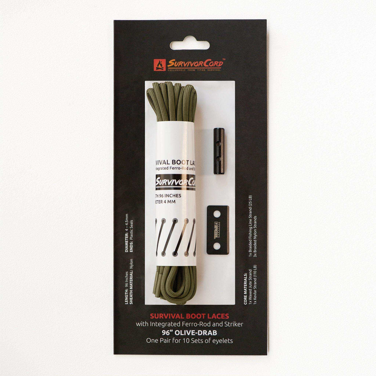 SurvivorCord Boot Laces with Fire Tinder, Fishing Line & Kevlar