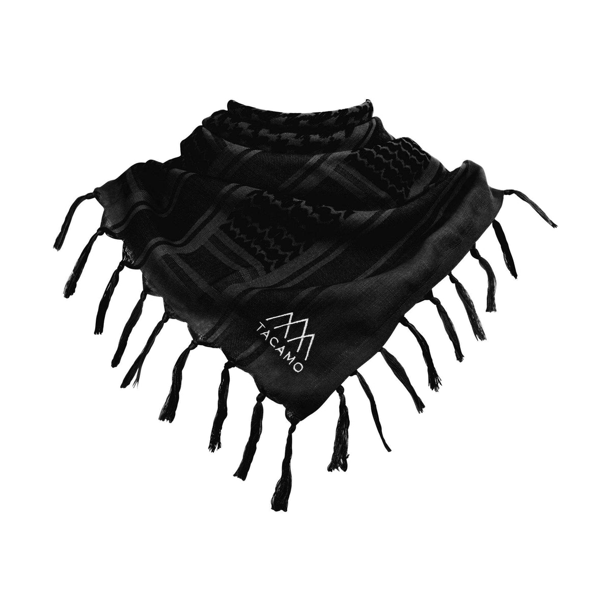 TACAMO® Black Shemagh Desert Scarf with fringe, tactical head wrap and neck protection.