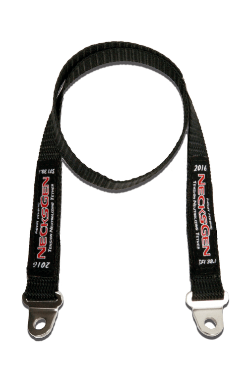Necksgen REV Replacement Tether black safety strap with metal clips for racing harnesses