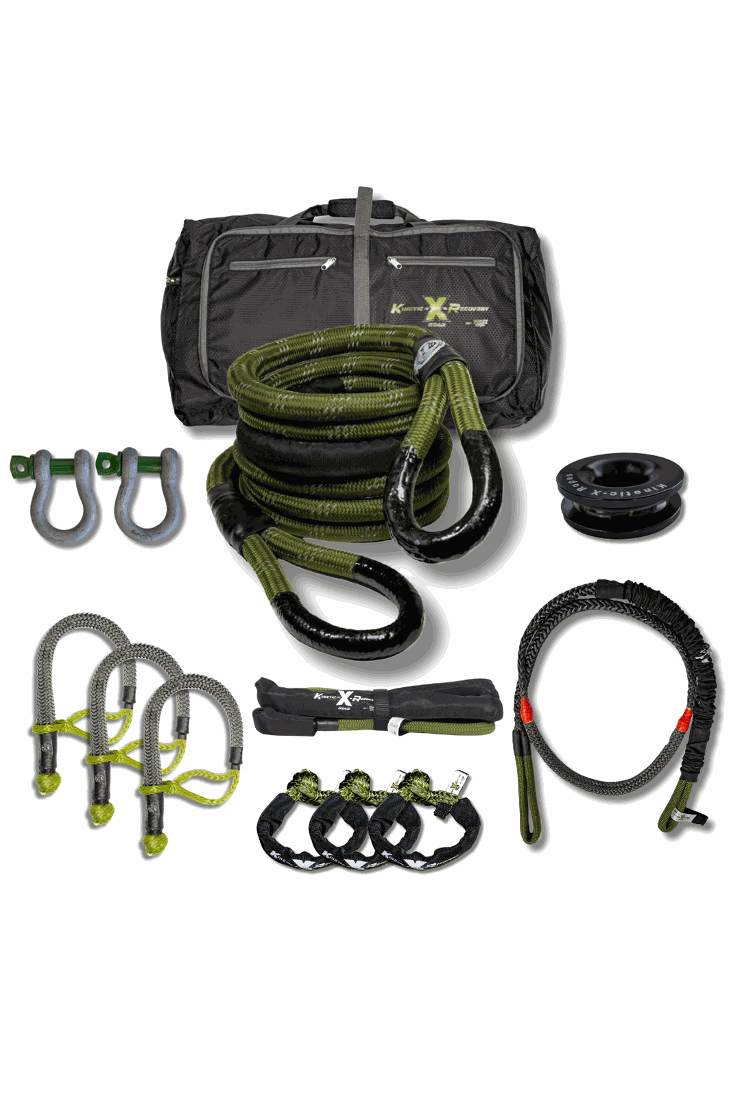 Titan Recovery Kit with ropes, shackles, pulleys, and carrying bag for off-road recovery.