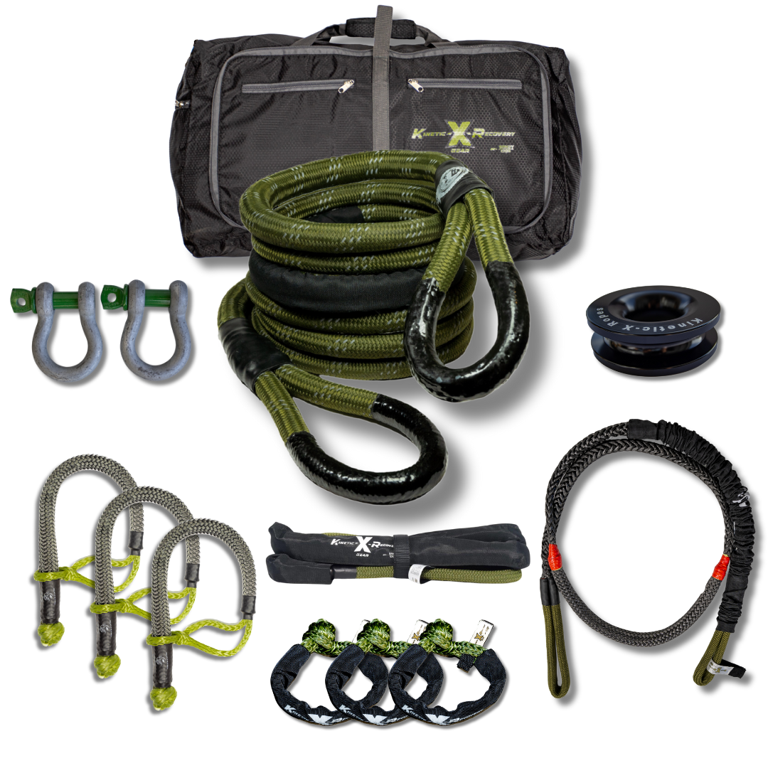 Titan Recovery Kit off-road gear with kinetic ropes, shackles, and bridle for vehicle recovery