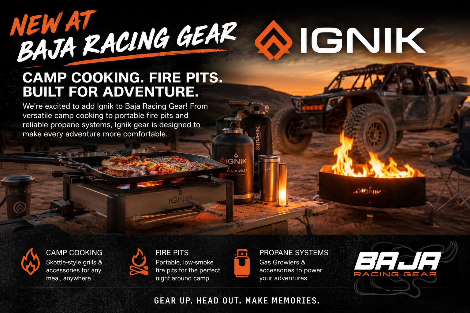New at Baja Racing Gear: Ignik Camp Cooking, Fire Pits &amp; Adventure Gear
