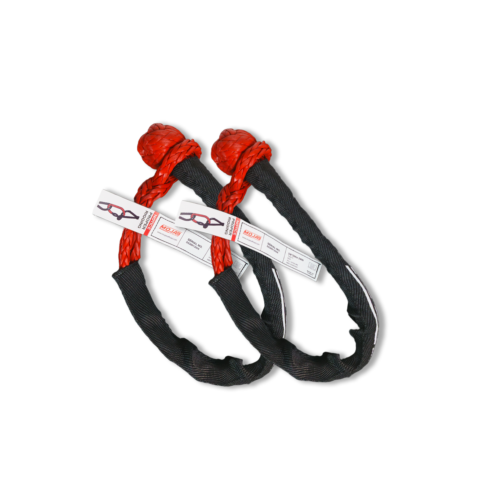 Set of 2 soft shackles 3/8'' x 22'' with sleeve and storage bag, heavy-duty UHMWPE material