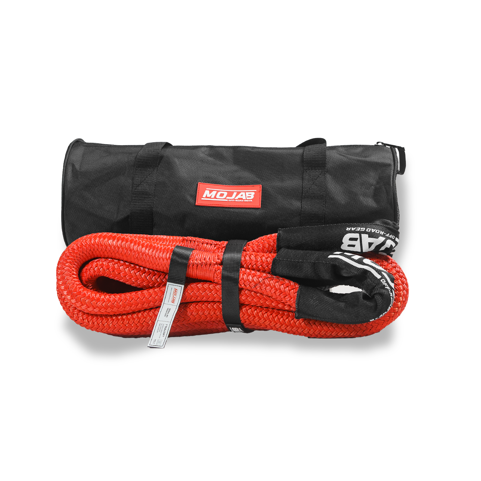 MOJAB 1” x 30' red and black kinetic rope with storage bag for off-road vehicle recovery