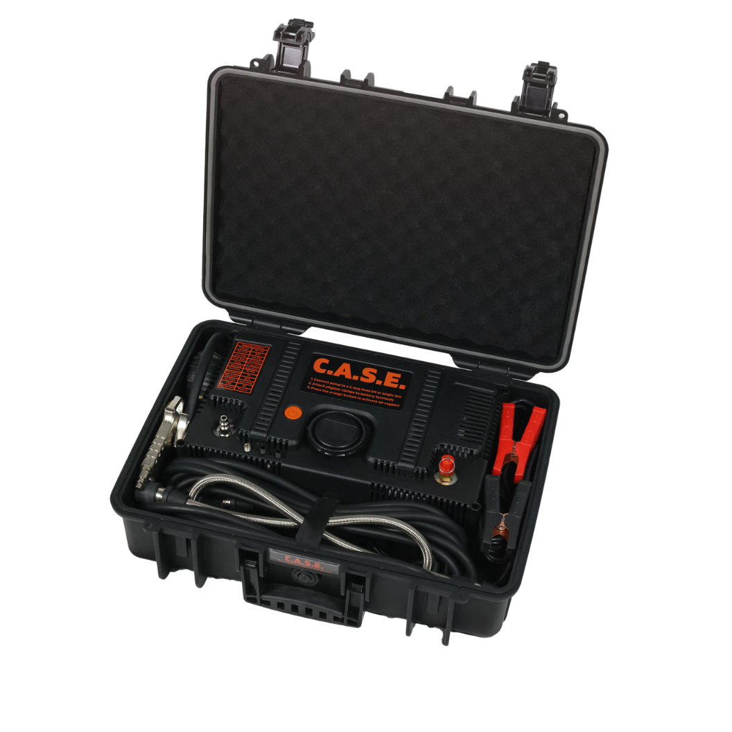 C.A.S.E. 10.6 CFM portable dual air compressor in durable case with digital gauge and hoses