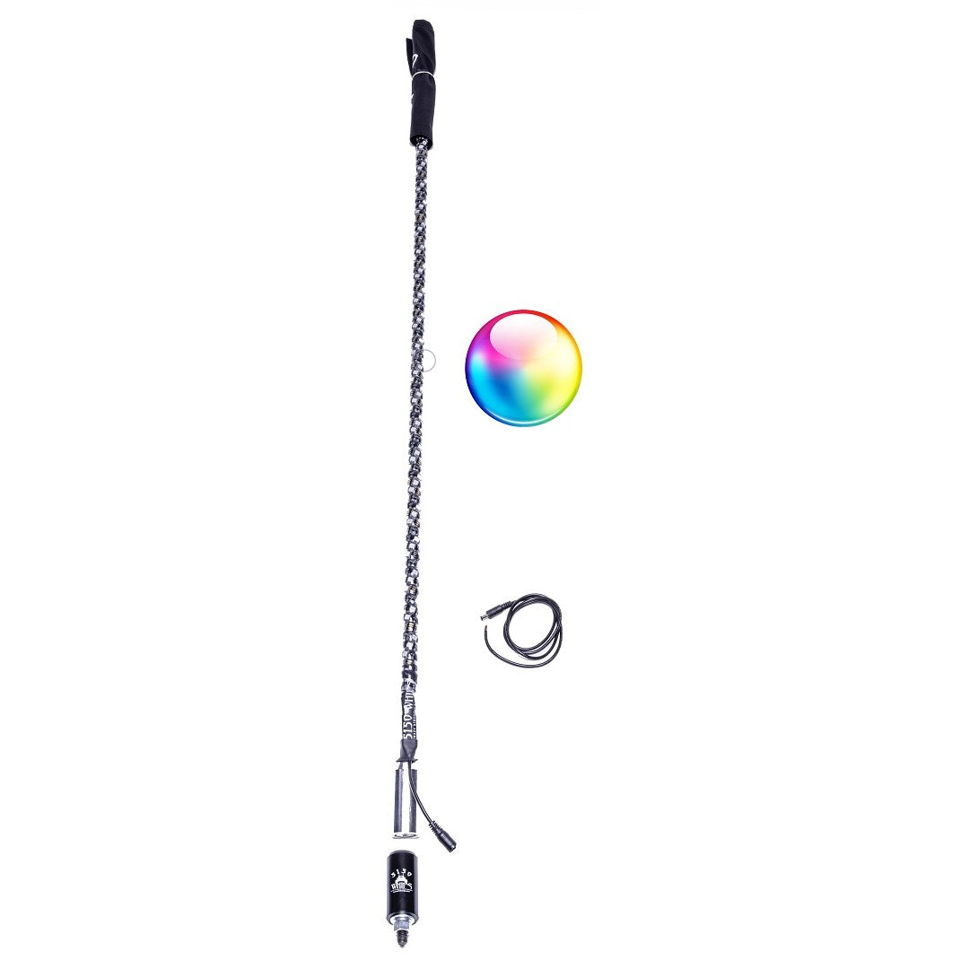 Bluetooth LED whip with app-controlled color-changing lights and magnetic quick-release base