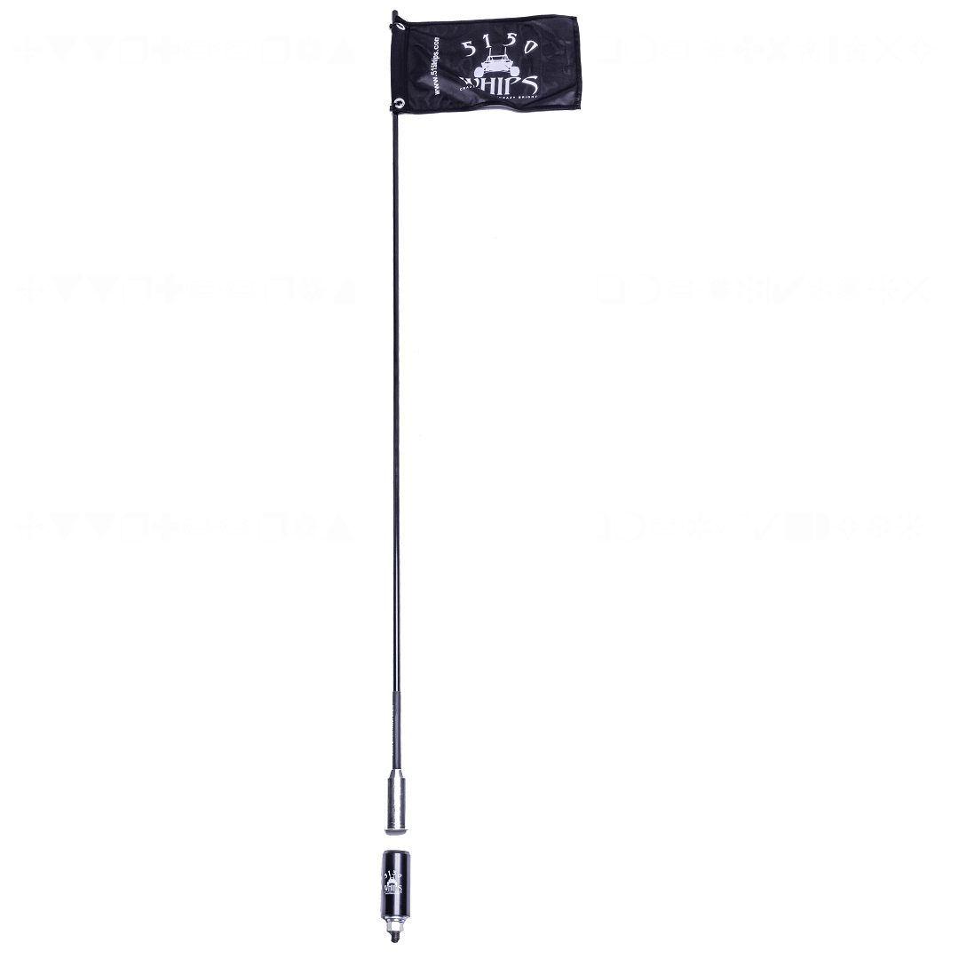 High-visibility daytime whip with 5150 black safety flag and magnetic quick-release base for off-road use