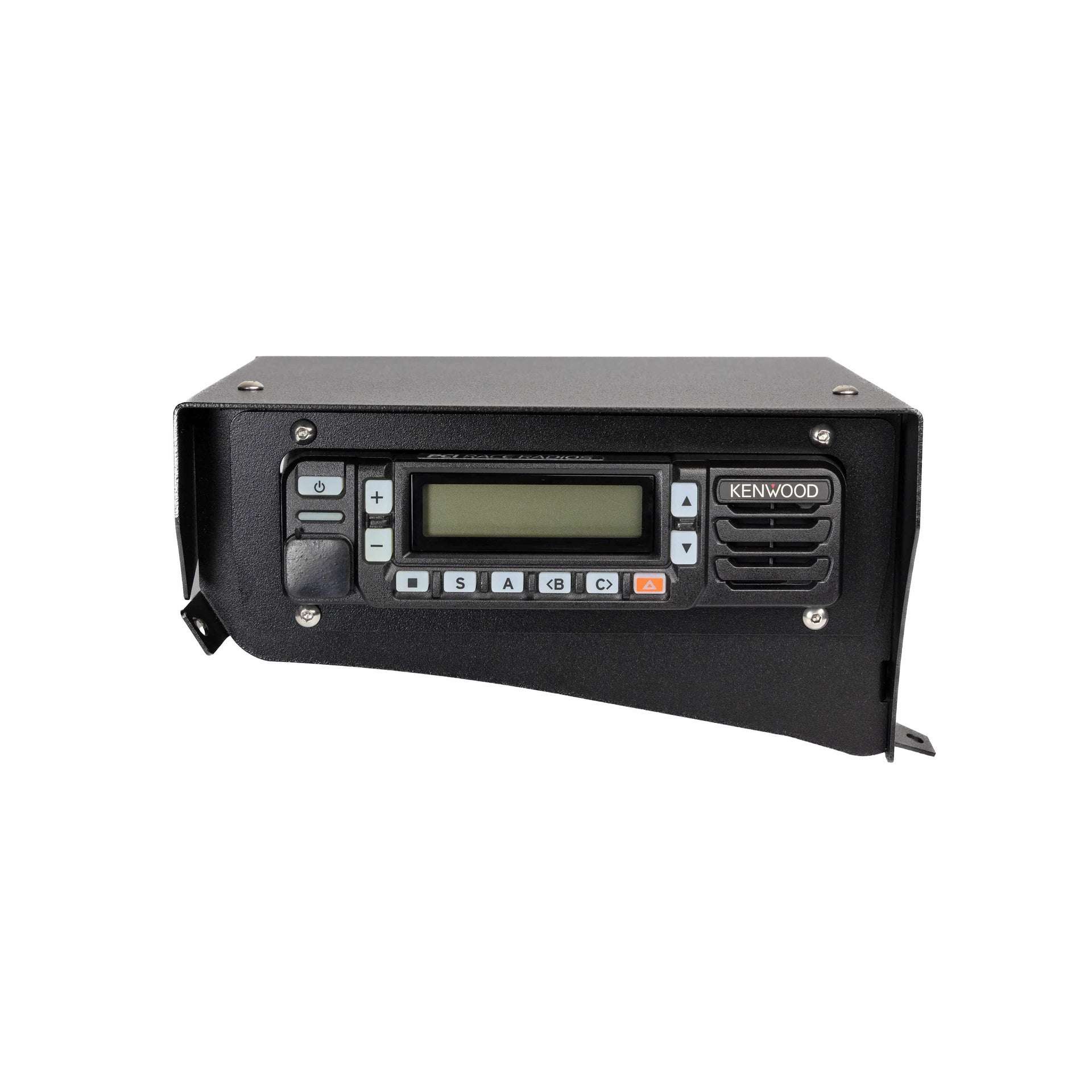 Can-Am Maverick R radio only bracket installed on vehicle dash near steering wheel for secure communication