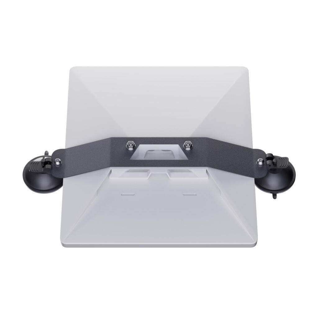 Starlink Mini dual suction cup mount securely holding device inside vehicle windshield