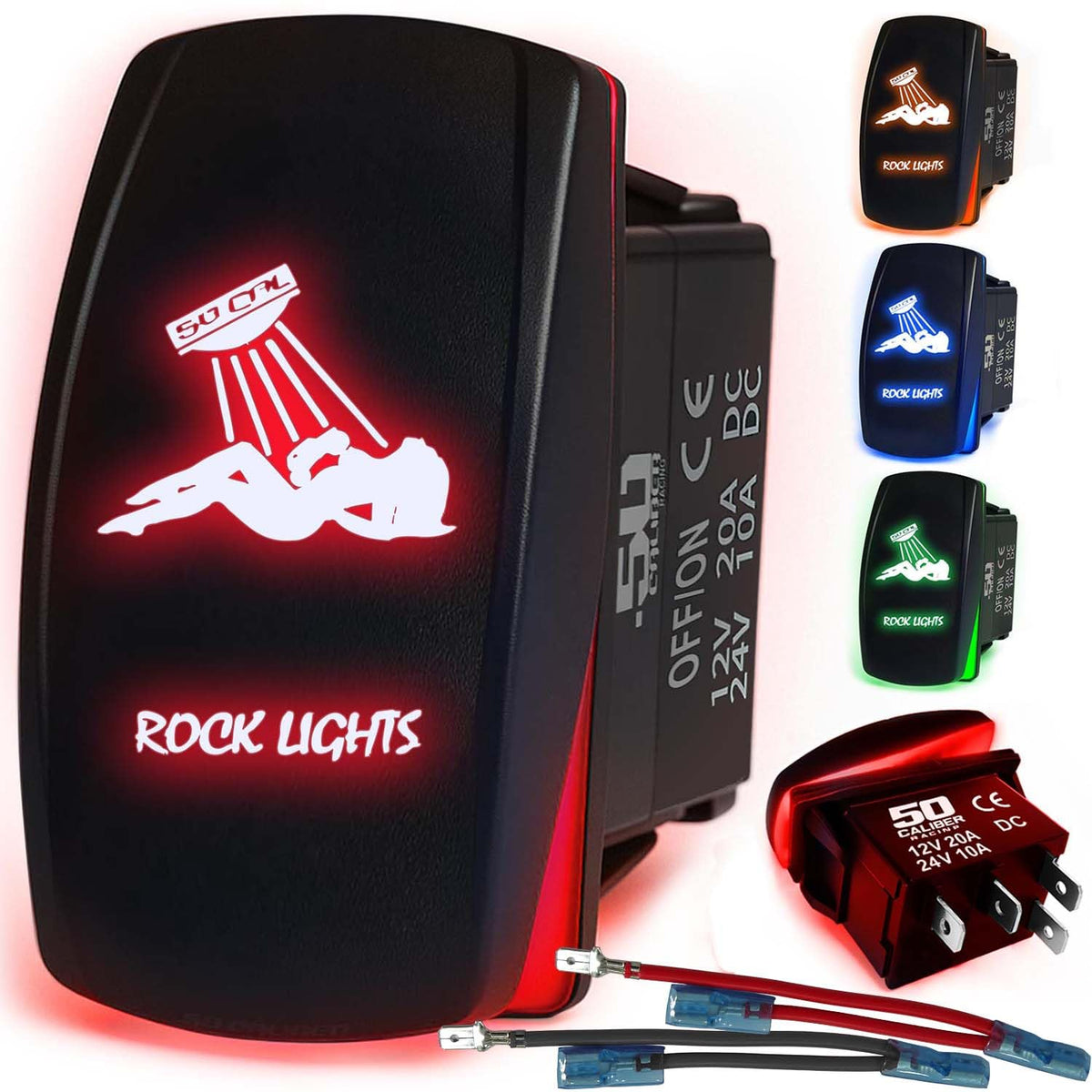 Waterproof Funny Rocker Switch 12v ON/Off, LED Backlit with Etched Design w/Toggle Switch 12v - UTV, Auto, Boat 20A Variation