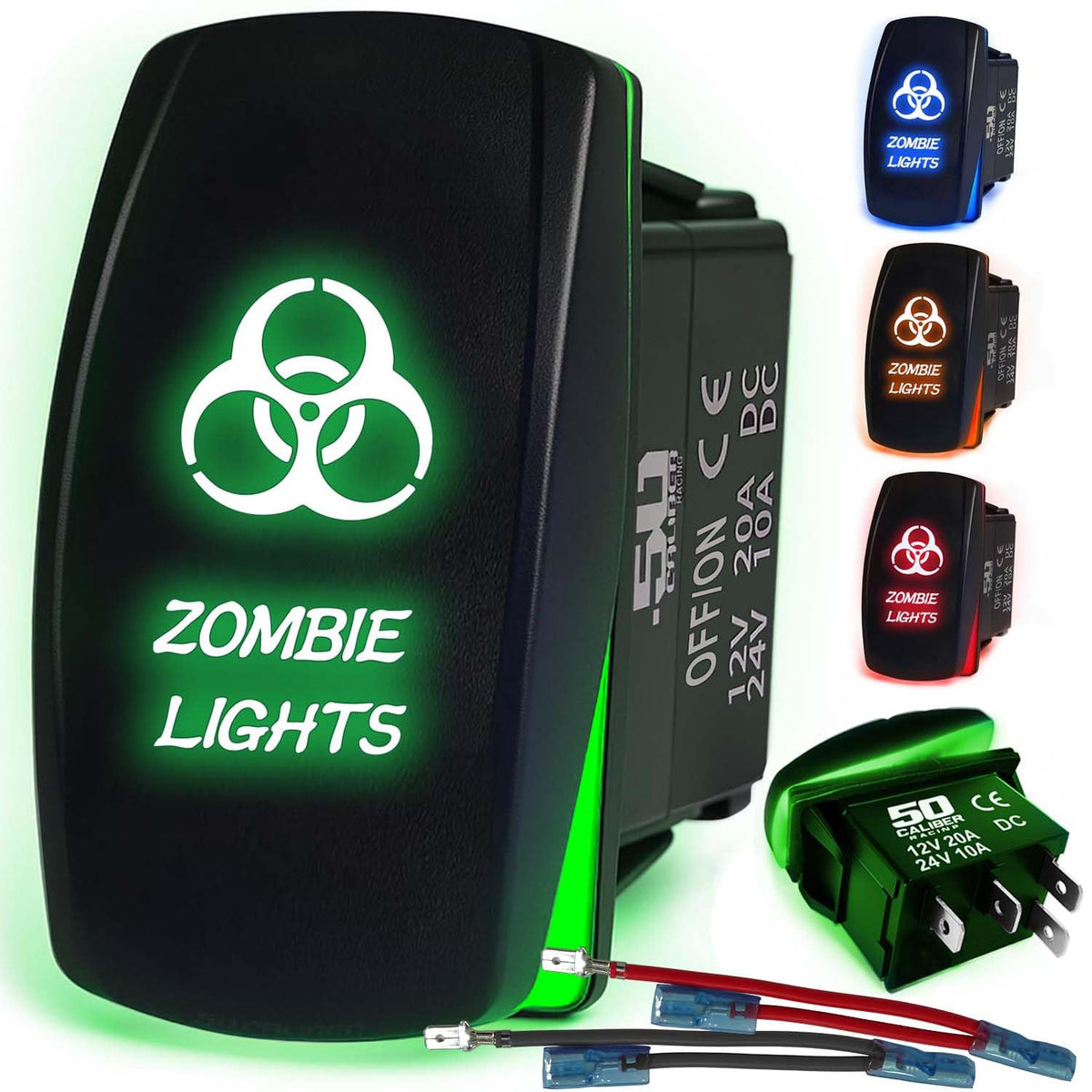 Waterproof Rocker Switch 12v ON/Off, LED Backlit with Etched Design w/Toggle Switch 12v - UTV, Auto, Boat 20A Variation