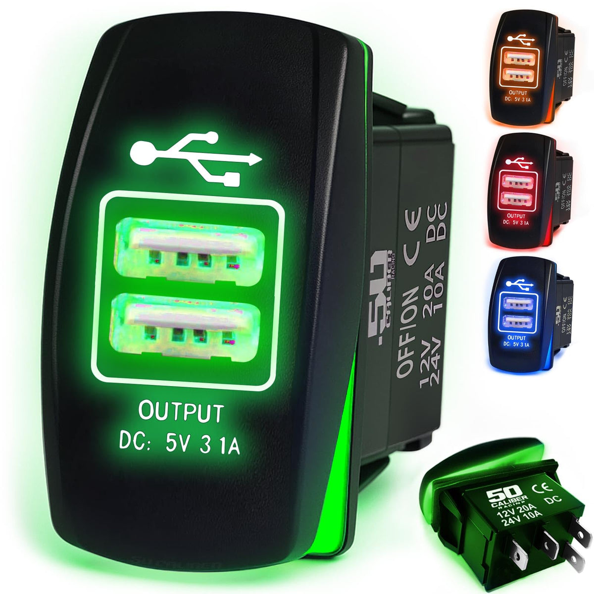Waterproof Rocker Switch 12v ON/Off, LED Backlit with Etched Design w/Toggle Switch 12v - UTV, Auto, Boat 20A Variation